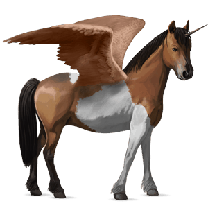 winged unicorn pony  liver chestnut tobiano