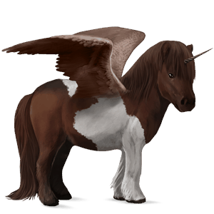 winged unicorn pony  liver chestnut tobiano