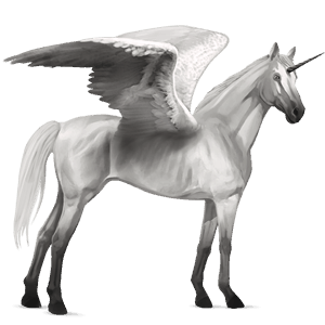 winged riding unicorn thoroughbred light gray