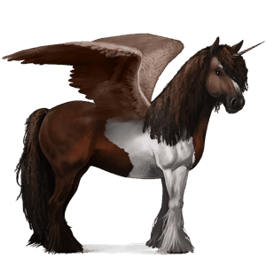 winged riding unicorn dark bay tobiano